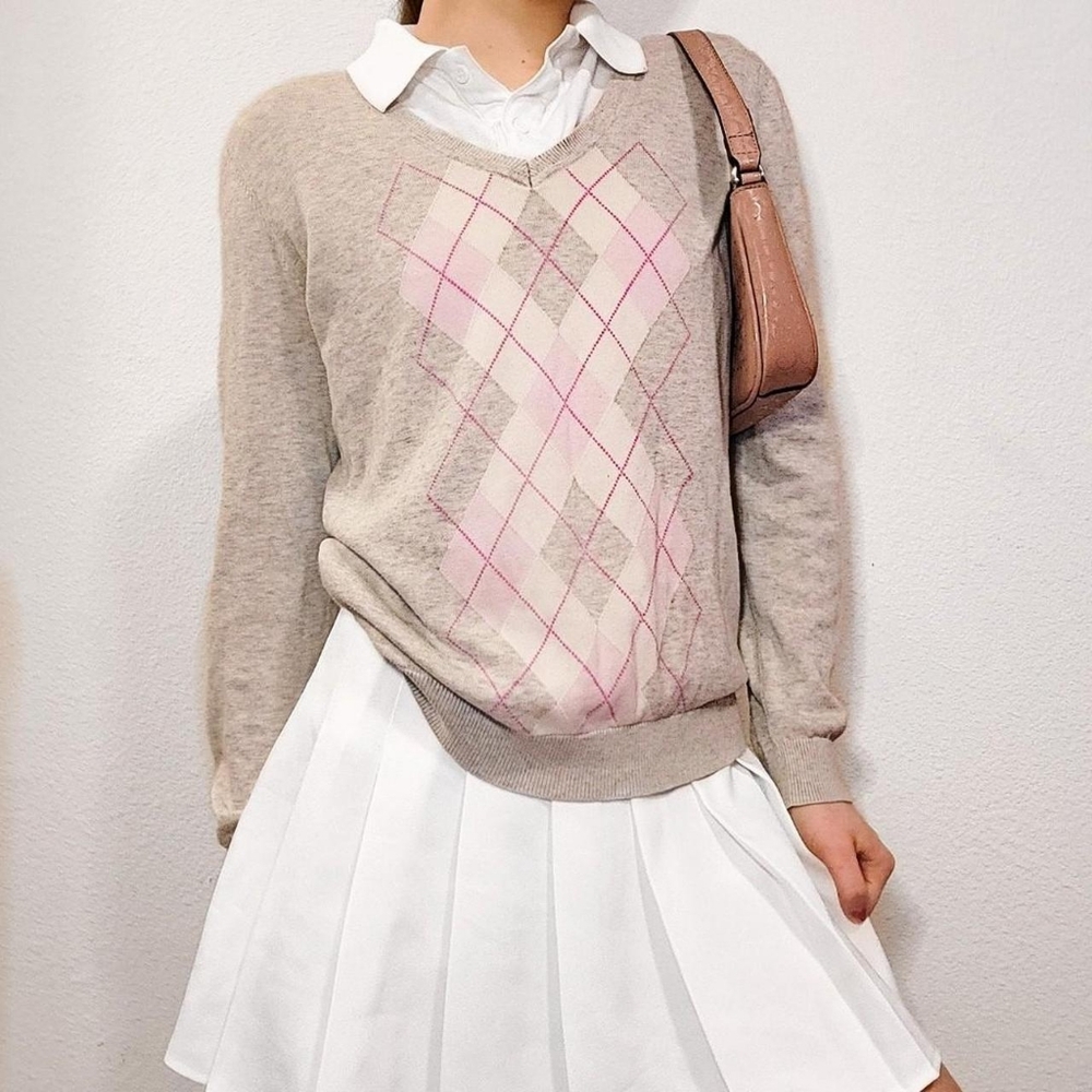 Gray and Pink Argyle Sweater
